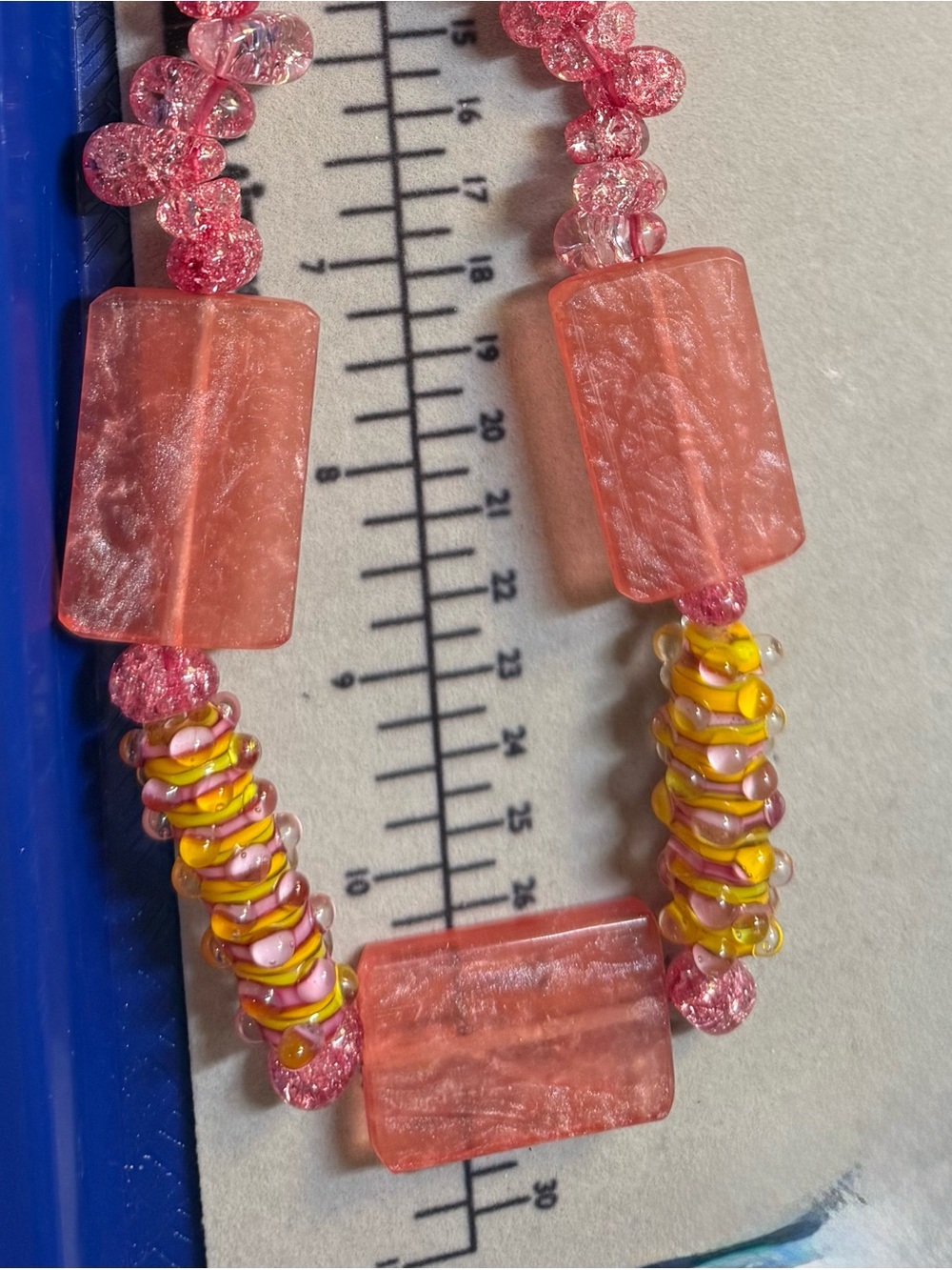 Handcrafted Pink Glass bead statement necklace with yellow accents Y2K Style